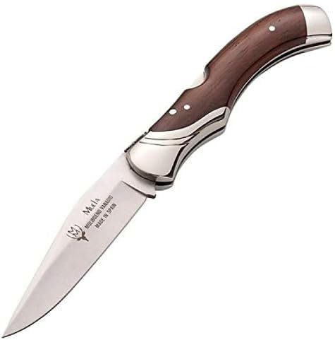 Muela Navaja GL-10COA hoja de acero MoVa de 9,5 cm y empuñadura de cocobolo con alpaca para Caza, Pesca, Supervivencia y Bushcraft Realizado en Ciudad Real + Portabotellas de regalo