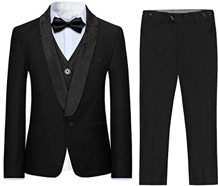 Garçon Costume 3 Pièces Classique Slim Fit Mariage Bal Tuxedo Veste Pantalon Et Gilet #8157 Noir 10 Ans