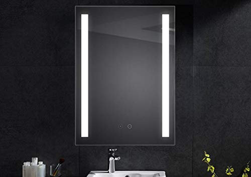 Sogoo SGSpiegel Badspiegel mit Antibeschlag Heizung und seitlicher LED Beleuchtung 60x80cm, Badezimmerspiegel, Lichtfarbe Weiß, Energieklasse A+