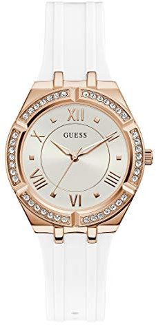 GUESS Rose Gold-Tone + Crystal White Silicone Watch, Rose Gold-Tone/White