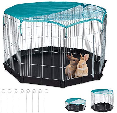 Relaxdays Freilaufgehege, Boden, Abdeckung, 8 Gitter, Kaninchen, Meerschweinchen, Gehege, HBT: 92 x 160 x 160 cm, Silber, L