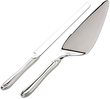 Versilbertes Tortenbesteck 2-teilig mit Faden-Optik - eleganter Tortenheber & Messer mit Edelstahlklingen - stilvolles Servierbesteck für Hochzeit, Feier, Geburtstag oder festliche Anlässe