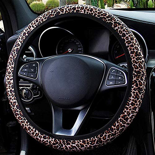 Universal Neopren Lenkradhülle, Silence Shopping niedlich weich Lenkradhülle, bedruckter Neopren-Lenkradbezug für Damen und Mädchen, Auto-Innenzubehör (Leopard)