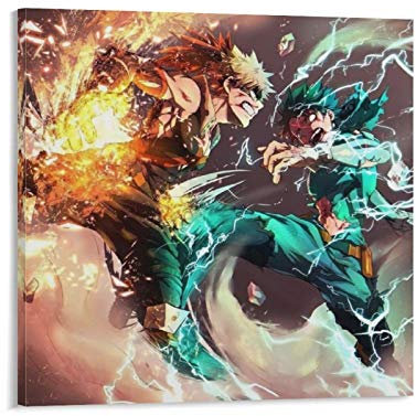 YZLI My Hero Academia Izuku Midoriya und Katsuki Bakugou Anime-Poster, dekoratives Gemälde, Leinwand, 40 x 40 cm