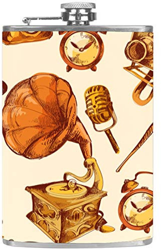 Leder-Flachmann mit Henkeltrichter für Camping, Angeln, Grillen, Party, Bar, Getränke, Weinflasche, Retrogeräte, CD, Telefon, Uhr, Kamera