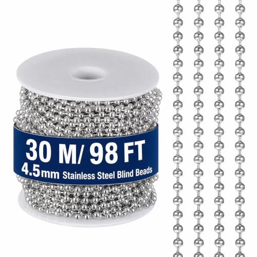 iplusmile 30 Meter Roller Blind Chain, 4.5mm Stainless Steel Blind Beads Cord for Vertical Roman, Venetian, DIY Projects, Silver