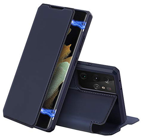 DUX DUCIS Hülle für Samsung S21 Ultra 5G, Premium Leder Klappbar Magnetic Flip Schutzhülle Handyhülle für Samsung Galaxy S21 Ultra 5G Tasche (Blau)