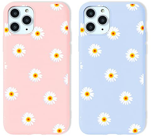 Yoedge Schutzhülle für iPhone SE 2020/7/8, Rosa und Violett, Silikon, Motiv Zeichnung, ultradünn, stoßfest, TPU, weich, Cover, Case für iPhone 8/7 SE 2020, 4,7 Zoll, Gänseblümchen, 2 Stück