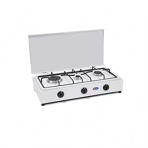 Parker FO3300GPSm - Hornillo de mesa de 3 fuegos con superficie extraíble para la limpieza, alimentación de gas metano, con válvulas de seguridad, para uso interior