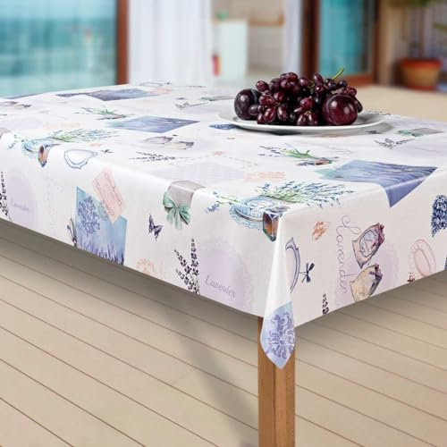 laro Wachstuch-Tischdecke Abwaschbar Garten-Tischdecke Wachstischdecke PVC Plastik-Tischdecken Eckig Meterware Wasserabweisend Abwischbar AQ, Muster:Lavendel. blau/lila, Größe:110x200 cm