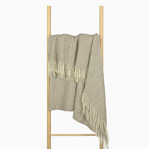 Wolldecke 140x200, 100% Schurwolle, warme & langlebige Decke, weiche Wohndecke Wolle, kuschelige Decke Wolle für Sofa & Bett, Hochwertige Schurwolldecke mit Fransen - Nostra ZELANDIA Wool Blanket