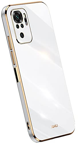 KEYYO Schutzhülle für Xiaomi Redmi Note 10 4G | Note 10S, Schutzhülle, weich, TPU, Silikon, Beschichtung mit goldfarbenem Rand, ultradünn, Weiß