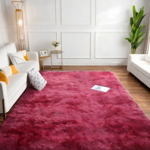 linyingdian Hochflor Teppich wohnzimmerteppich Langflor - Teppiche für Wohnzimmer flauschig Shaggy Schlafzimmer Bettvorleger Outdoor Carpet. (weinrote Farbe, 80×120cm)
