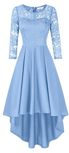KOJOOIN Women Lace Dress Crew Neck 3/4 Sleeve Midi Dress 50s Vintage A-line Dinner Prom Dress for Party Cocktail Sky blue-3/4 Sleeves XL