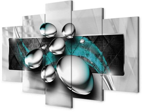 murando - Wandbilder XXL 3D Effekt 150x75cm 5 tlg - Wand Deko Leinwand Bilder Groß Wanddeko Wohnzimmer Schlafzimmer Kunstdrucke - Abstrakt geometrische Formen silber türkis schwarz
