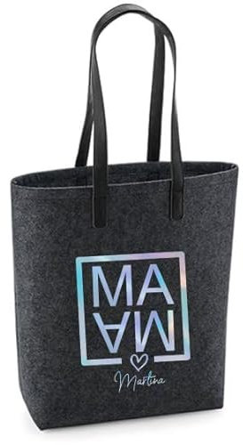 Filztasche Damen-Shopper mit Motivdruck MAMA | Bedruckt und Personalisiert mit Namen | Einkaufs-Tasche Geschenk Muttertag (dunkelgrau)