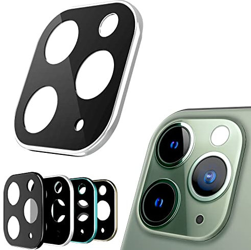 N NEWTOP Camera GLASS Compatibile con iPhone 11 Pro / 11 Pro Max, Film Vetro Temperato Frame Nero Cornice Colorata Protezione Copertura Fotocamera Posteriore Lenti Anti Urto Graffio (Silver)