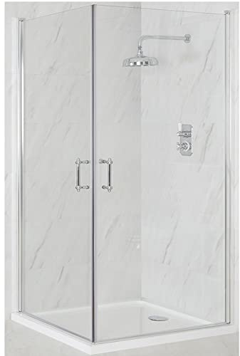 MILANO Chrome Corner Hinged Door Shower Enclosure White Tray 760 x 760mm