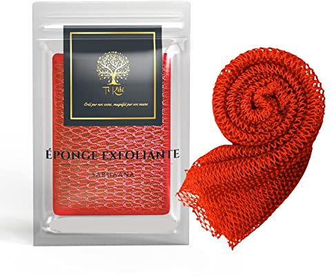 Sarhaana Filet de Douche africain Djampe Eponge de Bain exfoliante Gant Fleur de Toilette XL Accessoire Femme Homme Enfant Filet de Gommage corporelle (ROUGE)