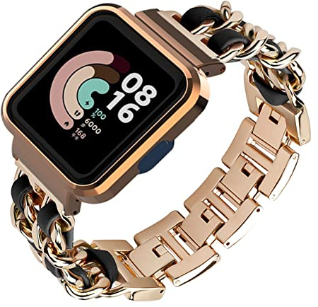 Metall mit Leder Armbänder für Xiaomi Redmi Watch 2 Lite Armband, Damen Xiaomi Redmi Watch 2 Lite Armband Edelstahl Ersatzarmband kompatibel mit Xiaomi Redmi Watch 2 Lite