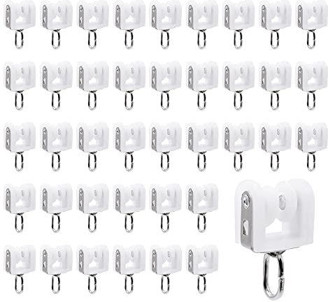 HLIWS Rodillos de riel de cortina,40 Piezas Riel exterior Polea para Pista de Cortina,con ruedas dobles,para Accesorios Para Rieles De Cortina(Blanco)