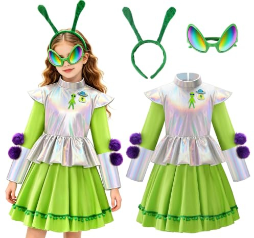 ReliBeauty Costume Alieno per Bambini dai 3 ai 12 anni con Accessori Alieni per Carnevale