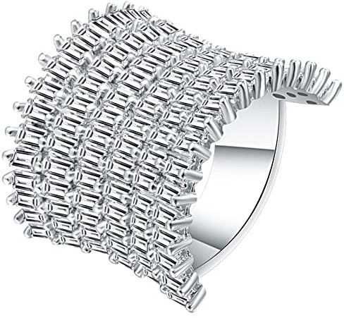 Whoiy Baguette-Diamant-Ringe, Ringe Frauen Freundschaft Silber Eheringe Einzigartiger Ring mit Zirkonia 62 (19.7) Verlobungsring für Frauen