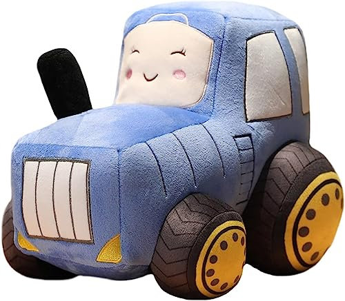 JOSON Plüschtier mit Cartoonauto, Simulation, Bauernhof-Traktor, Plüschkissen für Jungen und Mädchen, Tag (blau)