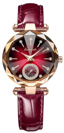 aswan watch Montre Analogique à Quartz pour Femme avec Bracelet en Cuir,Boîtier de 32 mm, 2 Aiguilles,Petite,Verre taillé en Diamant