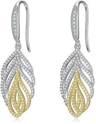 VONALA Gold Leaf Dangle Earrings 925 Sterling Silver Tropical Plant Monstera Earrings for Women Dangling Boho Earrings Jewelry Gift