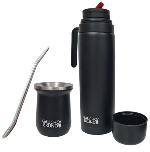 Gaucho Bruno – Starter Kit con Mate, Termo y Bombilla de Acero Inoxidable | Fácil de Limpiar | Mantiene la temperatura de la bebida