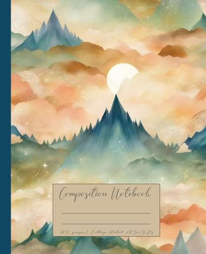 Composition Notebook: Watercolor mountain. Aesthetic mystic clouds Zen inspired illustrations. College ruled.