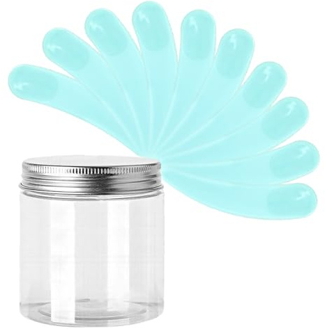 SKYPRO 50Pcs Mini Cosmetic Spatula Curved Scoop Makeup Mask Cream Spoon Eye Cream Stick Make Up Face Beauty Tool, with A Clear PET Bottle - Blue