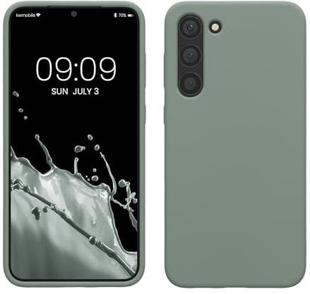 kwmobile Hülle kompatibel mit Samsung Galaxy S23 Plus Hülle - dünnes Silikon Handy S23 Plus Case - stoßfeste Handyhülle weiche Oberfläche - Kabelloses Laden - Rainwashed Grün