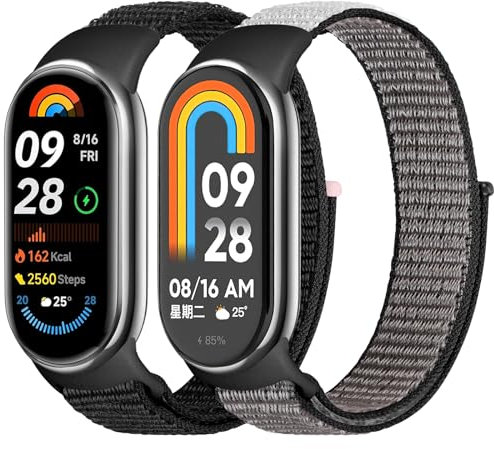 Tiptops Nylon Armband Nur Kompatibel für Xiaomi Smart Band 10/9/8 Damen Herren, 2 Stück Atmungsaktive Nylon Armband Sport Solo Loop Ersatzbänder für Xiaomi Mi Band 8/9/10