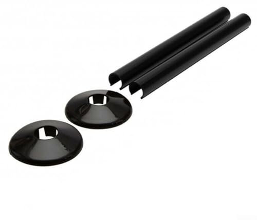15mm x 200mm Radiator Pipe Sleeve Covers and Pipe Collars in Chrome Effect, Central Heating Clip On Covers Snappit(2Set Black)