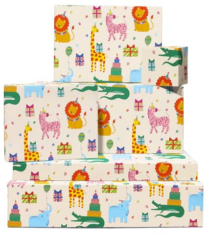 Safari-geschenkpapier – Löwe, Elefant, Zebra, Giraffe, Alligator – Geschenkpapier Für Kinder – 6 Blatt Geburtstagsgeschenkpapier Für Jungen Und Mädchen – Recycelbar – Von Central 23