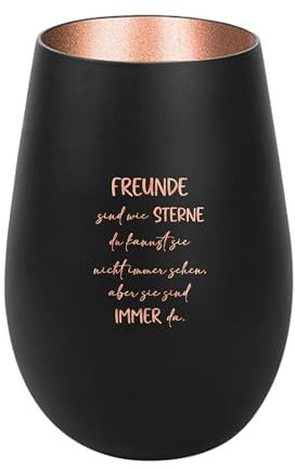 Der-Porzellan-Laden Windlicht mit Gravur Freunde sind wie Sterne, Schwarz Bronze, Teelichthalter aus Glas mit Spruch, Tischdeko modern