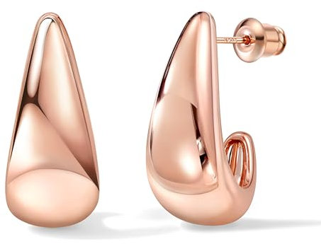 DOCHAIS Ohrringe Rosegold Damen | 14K Vergoldete Huggie Creolen 925 Sterling Silber Stecker, Hypoallergene Tropfen Ohrringe, Wasserfeste Klein Offen Creolen Ohrringe Statement Schmuck Geschenke Frauen