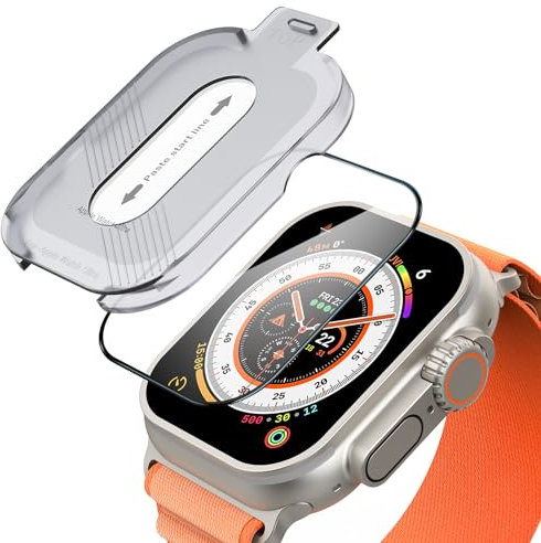 Misxi [2 Stück Gehärtetem Glas Displayschutz mit Auto-Ausrichtungswerkzeug-Set, Kompatibles für Apple Watch Ultra 2/Ultra 49mm, Ultra-dünner Anti-Fall-Schutz für iWatch, Klar in Schwarzer Lünette