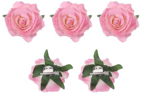 sourcing map 5 Pcs Rose Flower Hair Clips 4 Inch Flower Hair Pins Flower Brooch for Women Hair Accessories Dark Pink