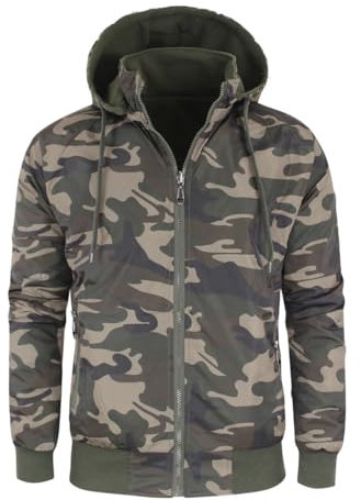 Giubbotto Uomo Invernale Imbottito In Pile Impermeabile Double Face Giubbino Fantasia Militare Giacca Con Cappuccio Removibile (IT, Testo, M, Regular, Regular, Verde Con Cappuccio)