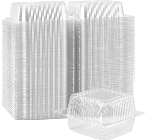 SINJEUN 200 PCS 5.3 Inch Cake Slice Boxes, Clear Individual Cupcake Container, Square Small Cake Boxes With Lids for Cake Portions Bread Hamburger Sandwiches Dessert