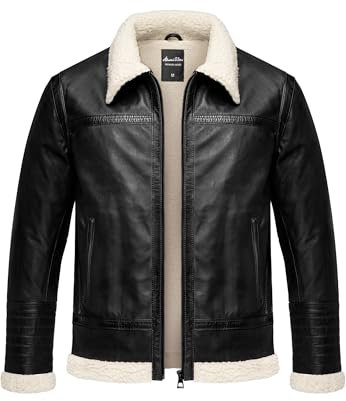 Amaci&Sons Herren Echtleder Jacke gefüllte Fell Lederjacke 9110 Schwarz L
