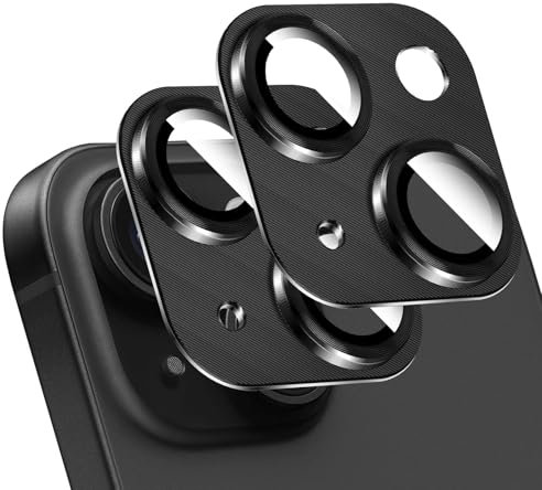 LucBuy 2 Pièces Protecteur D'objectif D'appareil Photo pour 14/iPhone 14 Plus, Décoration de Téléphone en Aluminium à Texture 3D, Protection Complète de L'appareil Photo en Titane