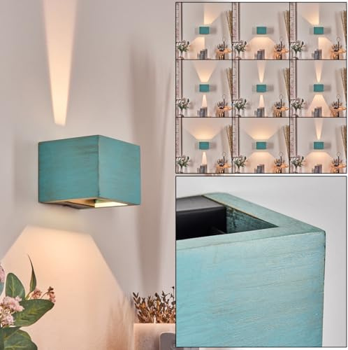HOFSTEIN Wandleuchte Marmorera, Wandlampe aus Metall/Holz/Kunststoff in Schwarz/Türkis/Weiß, moderne Leuchte mit Up&Down-Lichteffekt, 8 Watt, Wohnzimmer, Schlafzimmer, Küche, Flur, Treppenhaus
