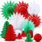 Weihnachtsdeko Set, Weihnachten Papier Dekorationen, 16 Stück Wiederverwendbare Weihnachten Deko, Weihnachten Schneeflocken Fan Papier Dekorationen, Papier Weihnachtsbaum Deko für Weihnachten