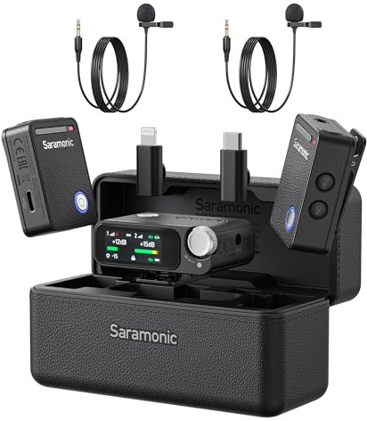 Saramonic Ultra Kabellos Lavalier Mikrofon, 32-Bit Float-Aufnahme, Timecode-Synchronisation, IPX5 wasserdicht, 300M, 130dB SPL, Wireless Mikrofon Handy für iPhone Android Kameras, Smartphone