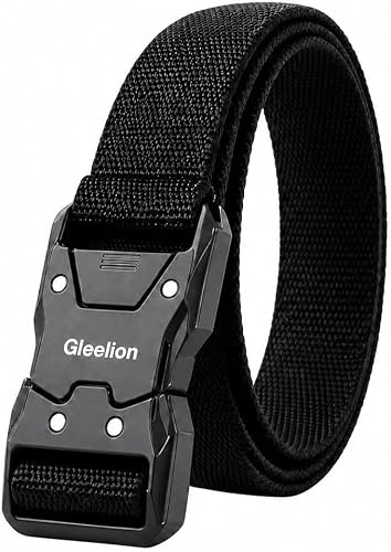 Gleelion Herren Tactical Nylon Gürtel - Schnellverschluss Gürtel für Outdoor, Arbeit, Wandern - Verstellbares Lochfreies Design, 500kg Tragfähigkeit, Schwarz