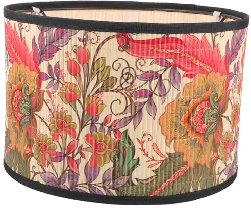 KONTONTY Bambus Lampenschirm Blumenmuster Ersatz Für Tischlampe Rustikale Lampenschirme Für Schlafzimmer Arbeitszimmer Esszimmer Bambus Schirmschutz Lichtdiffusion